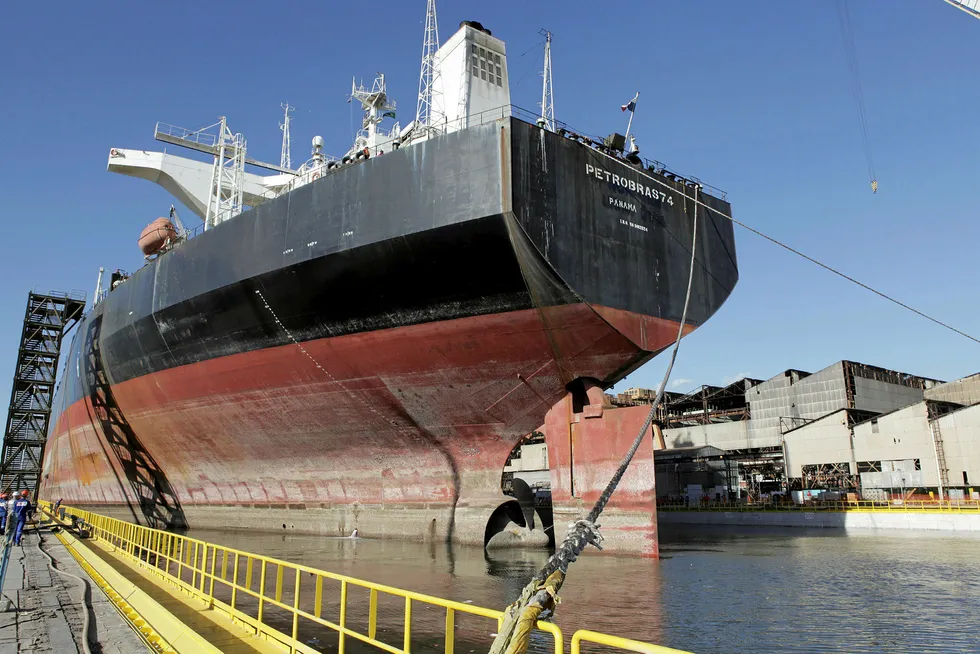 Deployed: the P-74 FPSO hull being converted at the Inhauma drydock facility in Rio de Janeiro