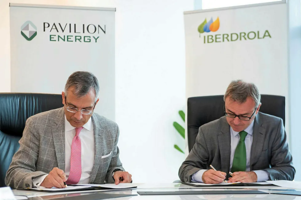 Deal: Pavilion chief executive Frederic H Barnaud (left) with chief executive of Liberalised Business, Iberdrola, Aitor Moso