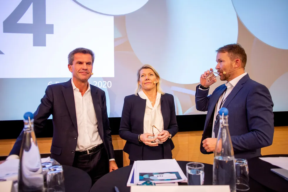 Finansdirektør Ottar Ertzeid (til venstre) sammen med konserndirektør Kjerstin Braathen og kommunikasjonsdirektør Thomas Midteide.