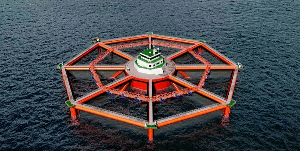 Bakkafrost følger nøye med på hva som skjer i Norge når det gjelder offshore havbruk. Her Maricultures offshorefarm som Salmar skal bygge.