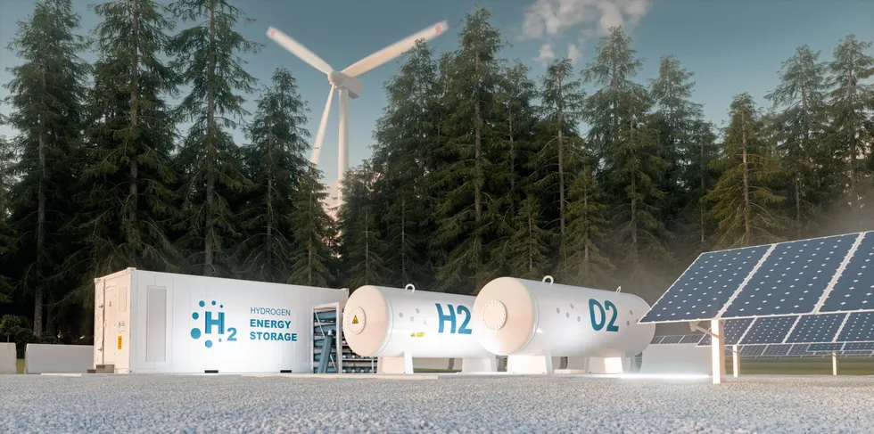 CGI of hybrid wind-solar plant with hydrogen storage
