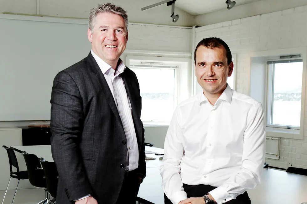 Administrerende direktør Olav Folkestad (til venstre) og økonomidirektør Erik Moe-Helgesen i Bekk Consulting. Foto: Erlend Aas/NTB Scanpix