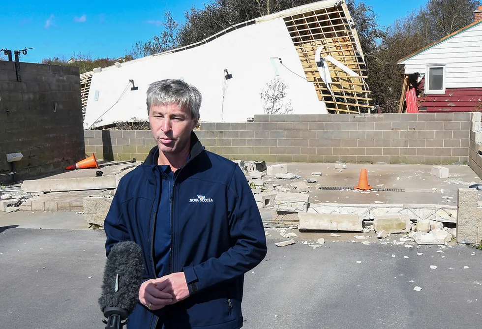 Gas legacy: Nova Scotia Premier Tim Houston briefing media last year after storm damage in the Canadian province.