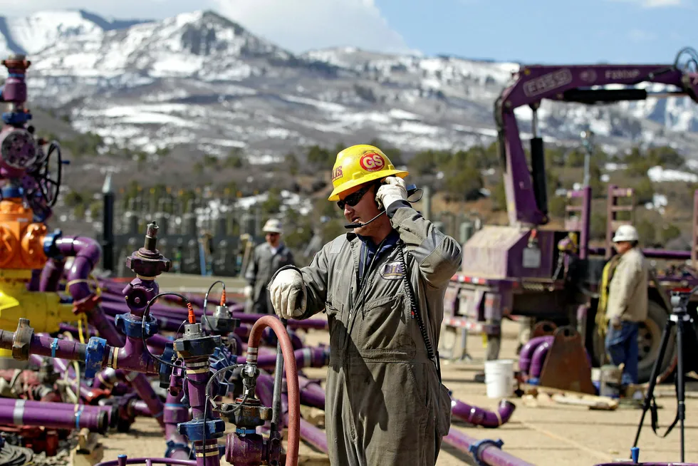 On site: workers at a fracking site in Colorado. Players are aiming to reduce methane emissions from such operations