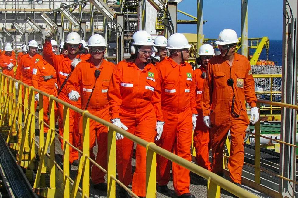 Offshore incident: Petrobras executives during a visit to the P-33 FPSO in the Marlim field in the Campos basin