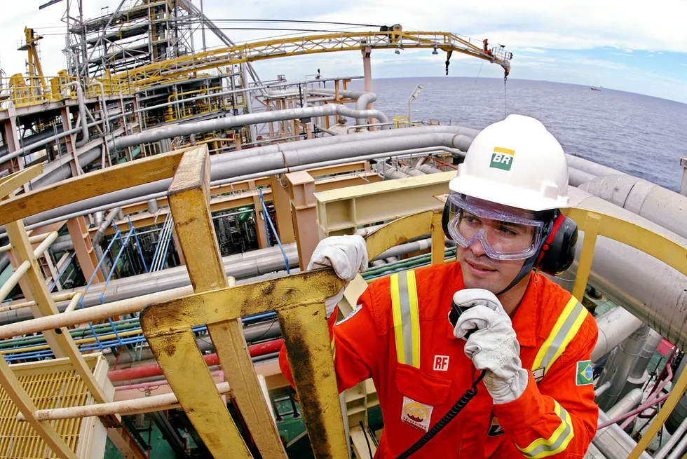 Big push: a Petrobras worker on board the P-37 FPSO at the Marlim field