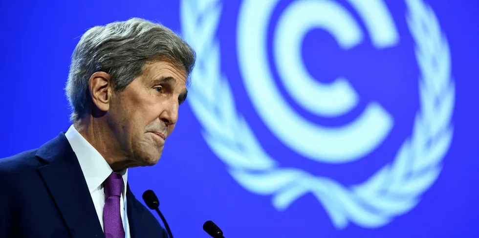 US special presidential envoy for climate John Kerry at COP26 UN Climate Change conference in Glasgow, Scotland