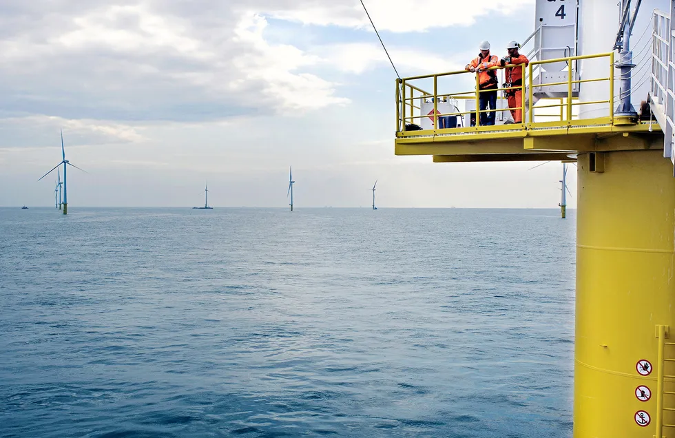 On site: workers at an offshore wind farm in the Dutch North Sea