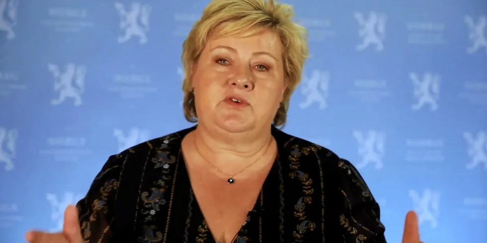 Statsminister Erna Solberg (H) pekte på satsingen som Norge gjør på å utvikle havnæringene i sitt innlegg på NASF-konferansen.