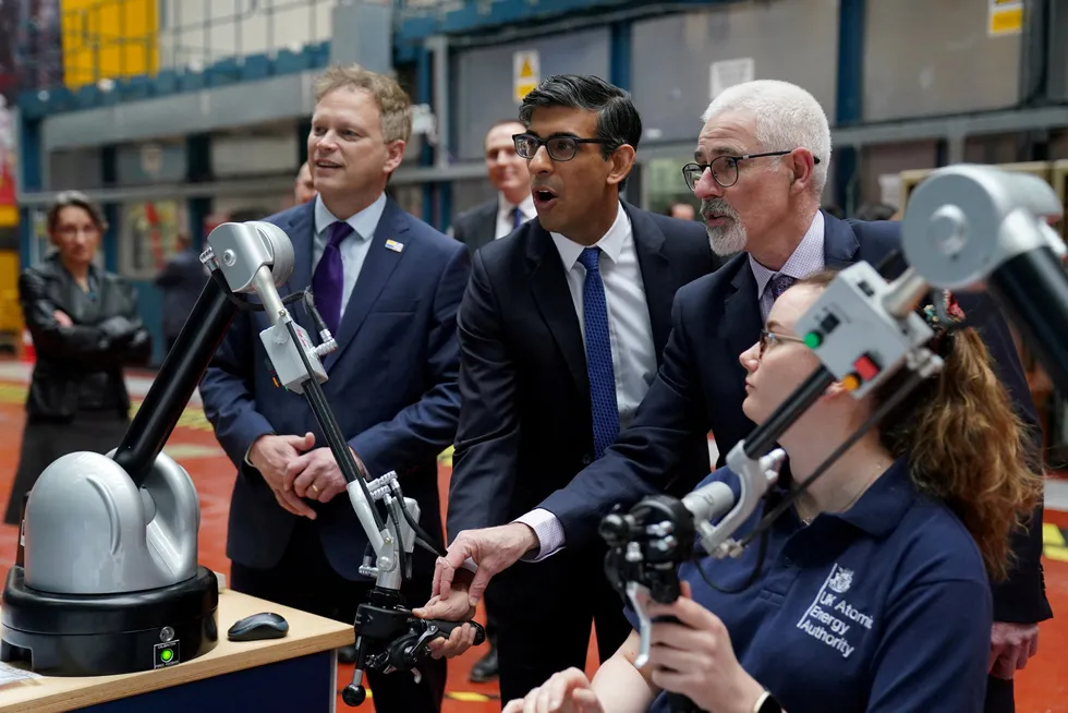 Against the ropes: Prime Minister Rishi Sunak (centre) during a visit to the UK Atomic Energy Authority, in Oxfordshire, earlier this year.