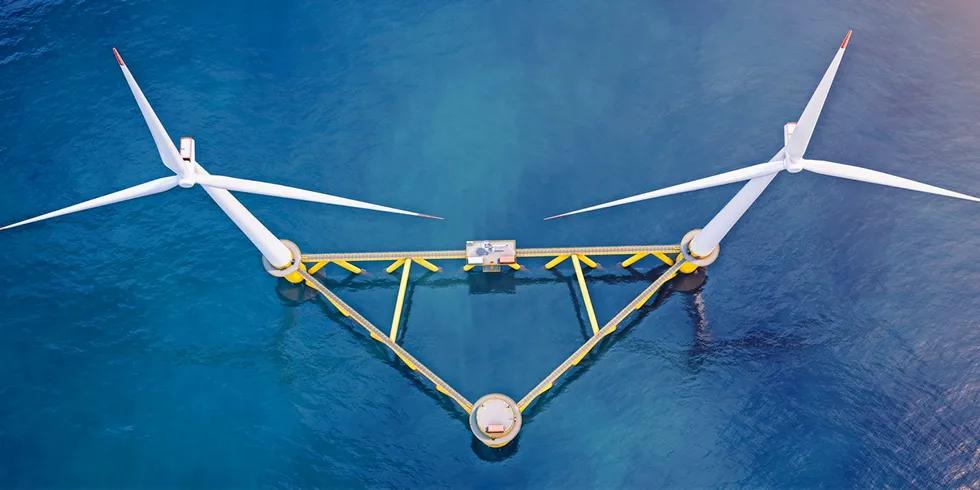 CGI of Hexicon's distinctive two-turbine floating wind concept