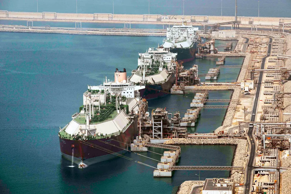 Export volumes: LNG carriers at Ras Laffan Industrial City in Qatar