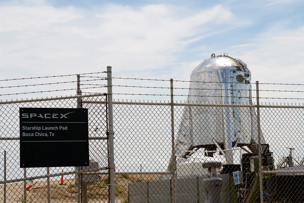 Potential customer: a Starhopper rocket before SpaceX performs an untethered test of the Raptor engine mounted on it at the company’s facility in Boca Chica, near Brownsville, Texas