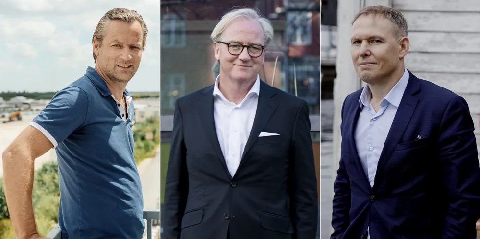 De tre sjømattoppene med høyest lønn og andre godtgjørelser. F.v.: Johan E. Andreassen (Atlantic Sapphire), Trond Williksen (Benchmark Holdings) og Ivan Vindheim (Mowi).