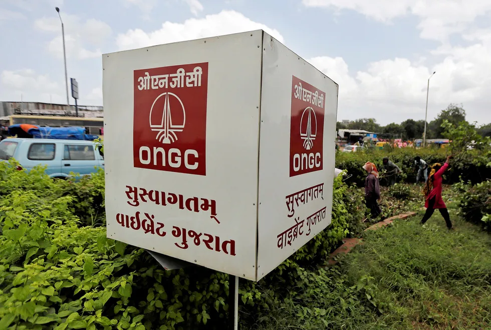 Nearby asset: the logo of India's Oil & Natural Gas Corporation is pictured along a roadside in Ahmedabad, India