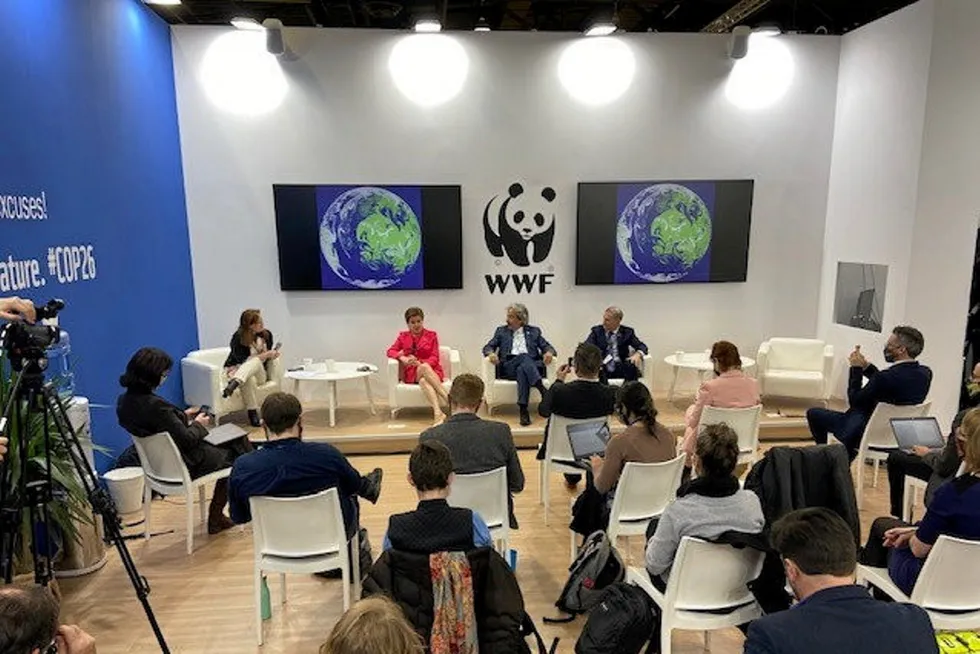 Difficult issues: Scotland's First Minister Nicola Sturgeon speaking during the event organised by environmental group WWF on the sidelines of the COP26 UN climate conference in Glasgow on 1 November 2021