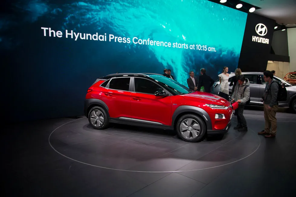 Hyundai Kona electric ble presentert under bilutstillingen i Genève tidligere i år.