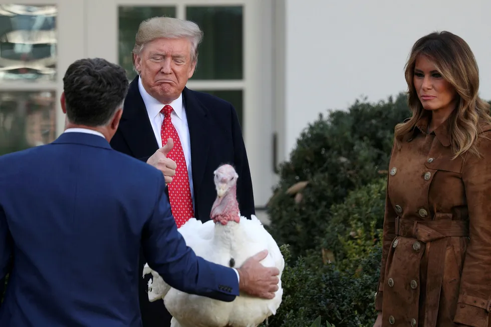 Thanksgiving celebrations: US President Donald Trump during turkey pardoning ceremonies in the Rose Garden of the White House