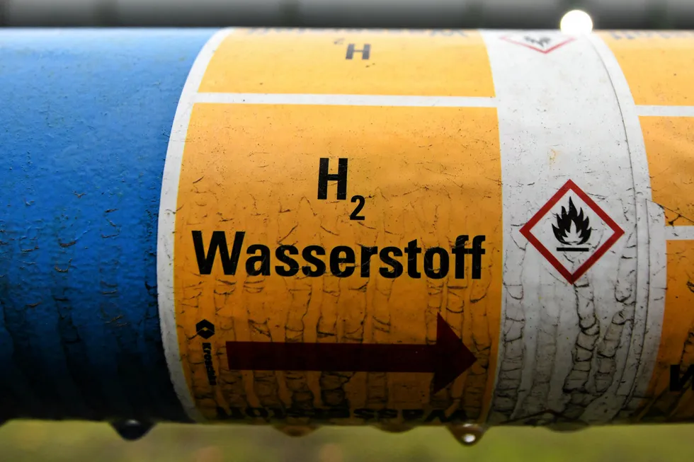 A hydrogen pipeline at a Thyssenkrupp plant in Duisberg, western Germany.