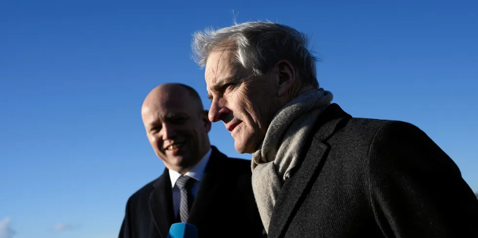 Finansminister Trygve Slagsvold Vedum og statsminister Jonas Gahr Støre.