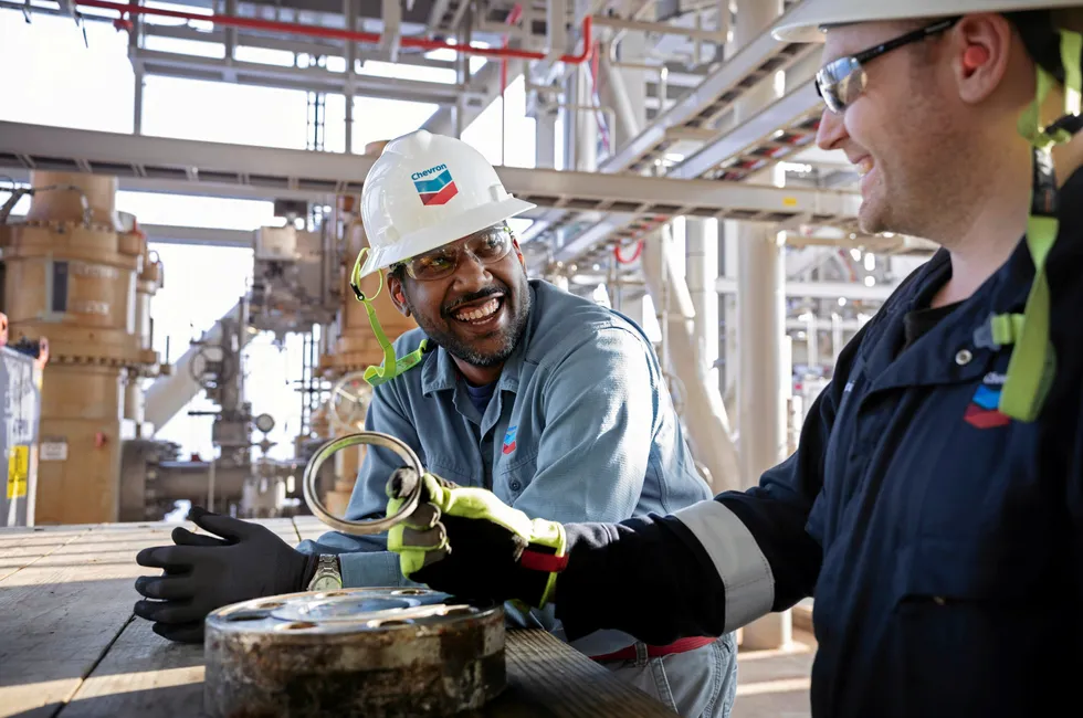 Kevin Aberdeen (left), a startup manager on Chevron's Anchor platform.