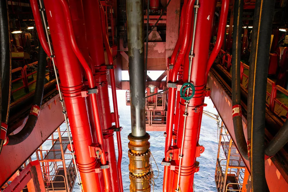 Cambo: Drilling operations seen fron the moonpool of the semisubmersible rig West Hercules during a well-test
