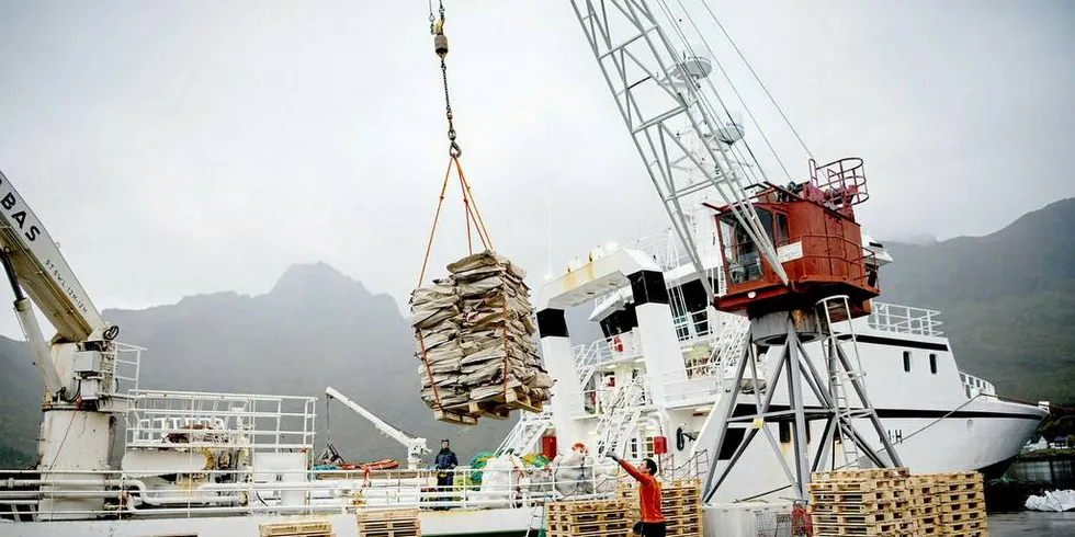 Tråleren «J. Bergvoll» losser fisk på tur fra Tromsø til Senjahopen.Arkivfoto: Mikaela Berg