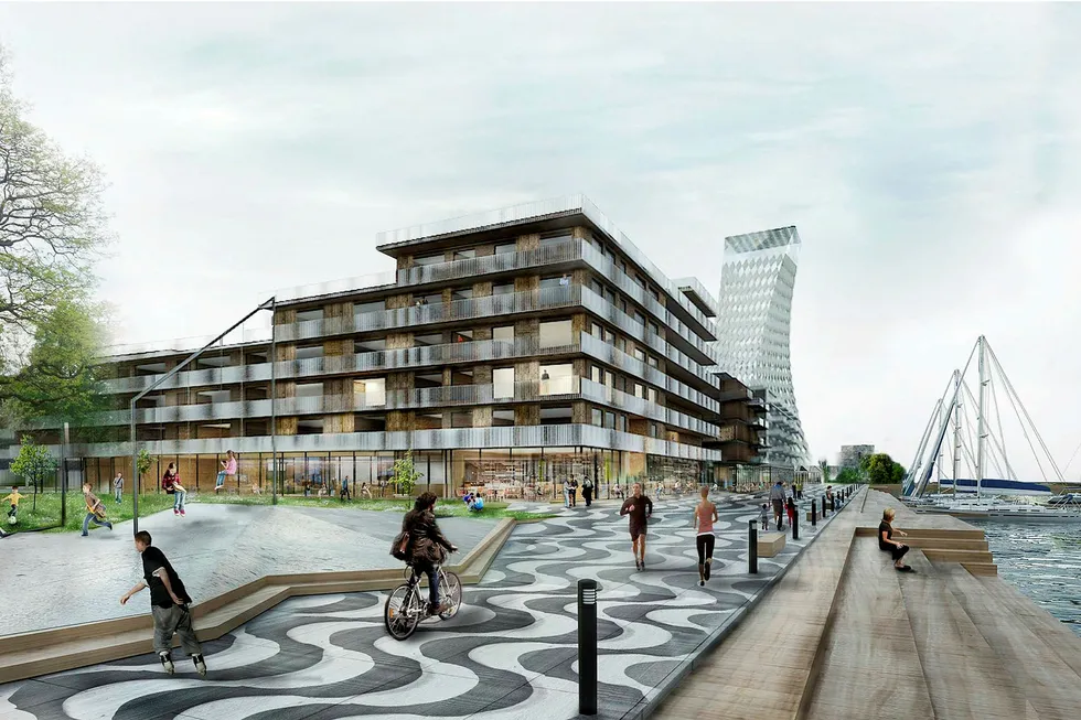 Det planlagte høyhuset i Sandnes skal bli 78 meter. Til sammenligning er Oslo Plaza 117 meter høyt. Illustrasjon: Kruse Smith