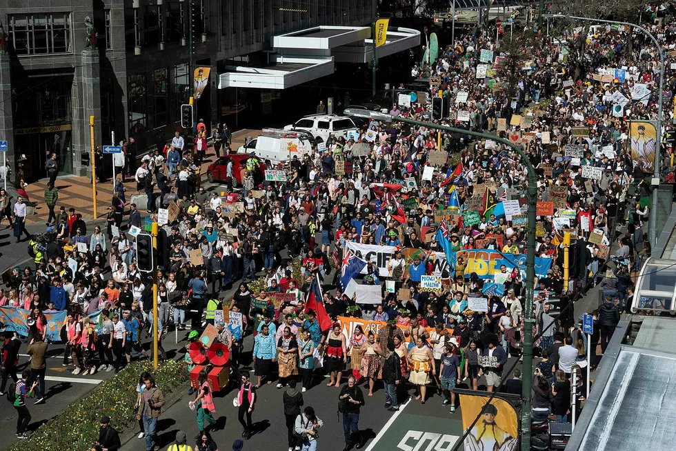 Over 40.000 demonstrerte for klimaet i New Zealands hovedstad Wellington fredag.