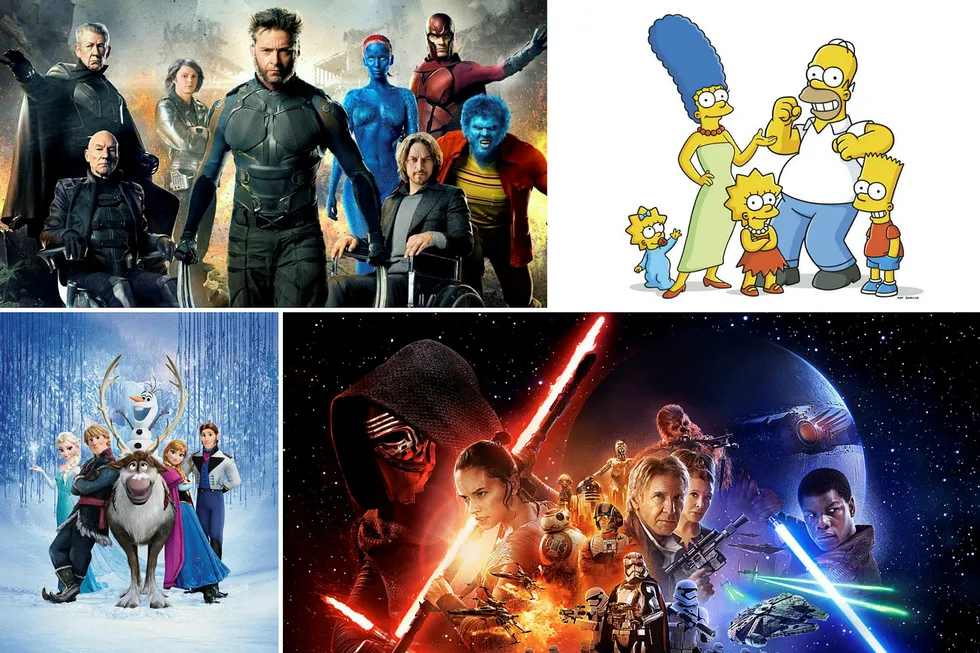 Etter oppkjøpet av 21st Century Fox kommer Disney til å lansere sin egen strømmetjeneste. Populærer filmer og serier som (fra venstre): X-Men, The Simpsons, Frost og Star Wars kommer til å bli samlet under Disney paraplyen. Foto: Disney