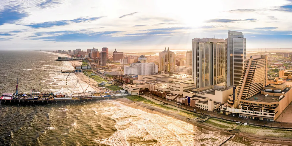 Late afternoon aerial panorama of Atlantic City in New Jersey