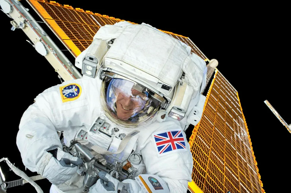 British astronaut Tim Peake is during his first spacewalk at the International Space Station