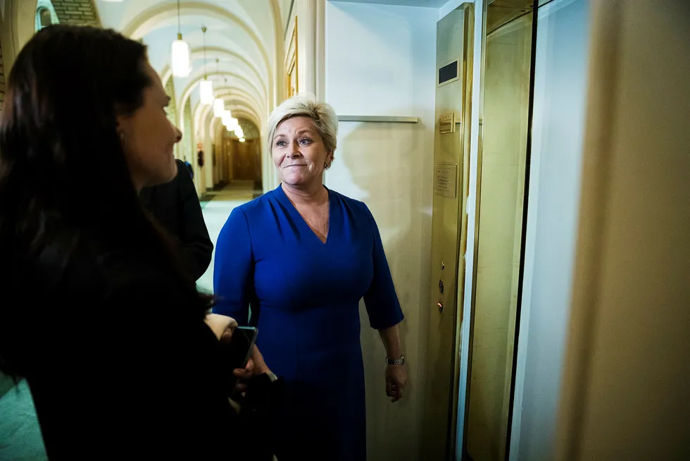 Finansminister Siv Jensen var onsdag i Stortinget. Foto: Per Thrana