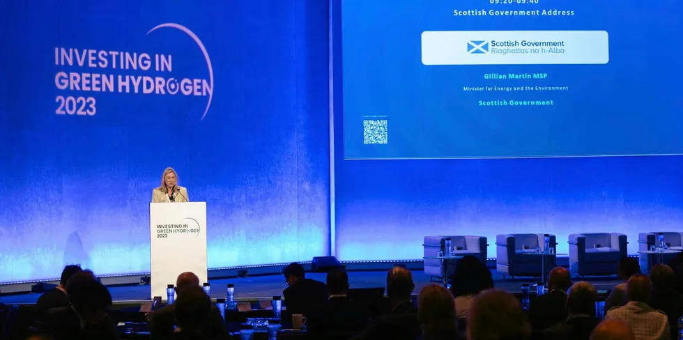 Gillian Martin speaking at the Investing in Green Hydrogen conference in London on Thursday.