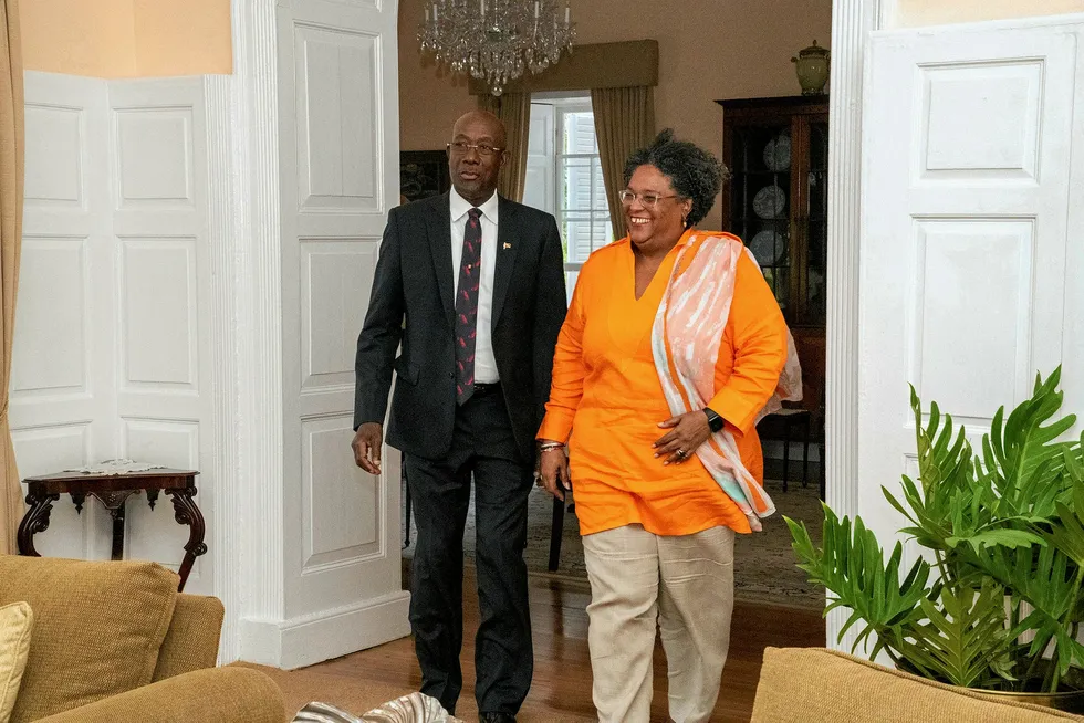Cross-border deal: Trinidad & Tobago PM Rowley with Barbados PM Mottley