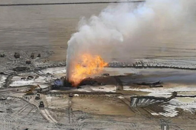 A burning well at the Karaturun South field in the Mangistau region in Kazakhstan operated by Buzachi Neft in 2023.