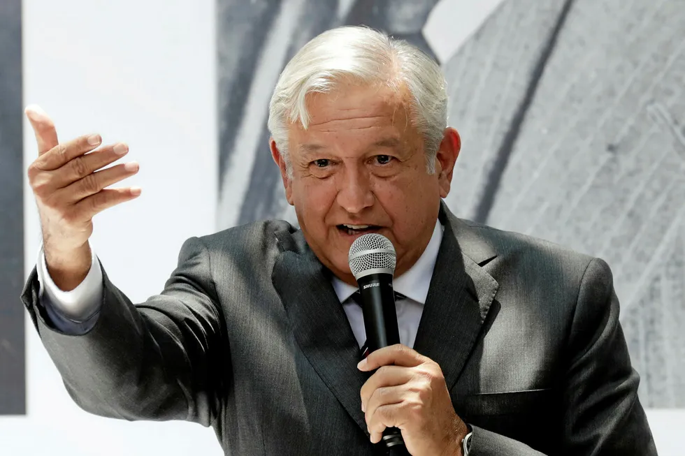 Mexico's president-elect Andres Manuel Lopez Obrador speaks to the media during a news conference in Mexico City on 24 August 2018.