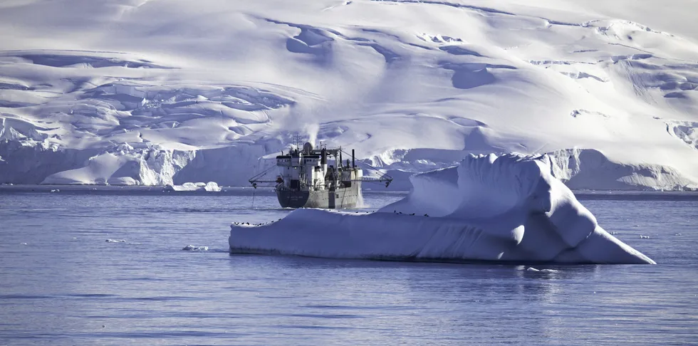 Aker Biomarines «Antarctic Sea» i aksjon i isen.