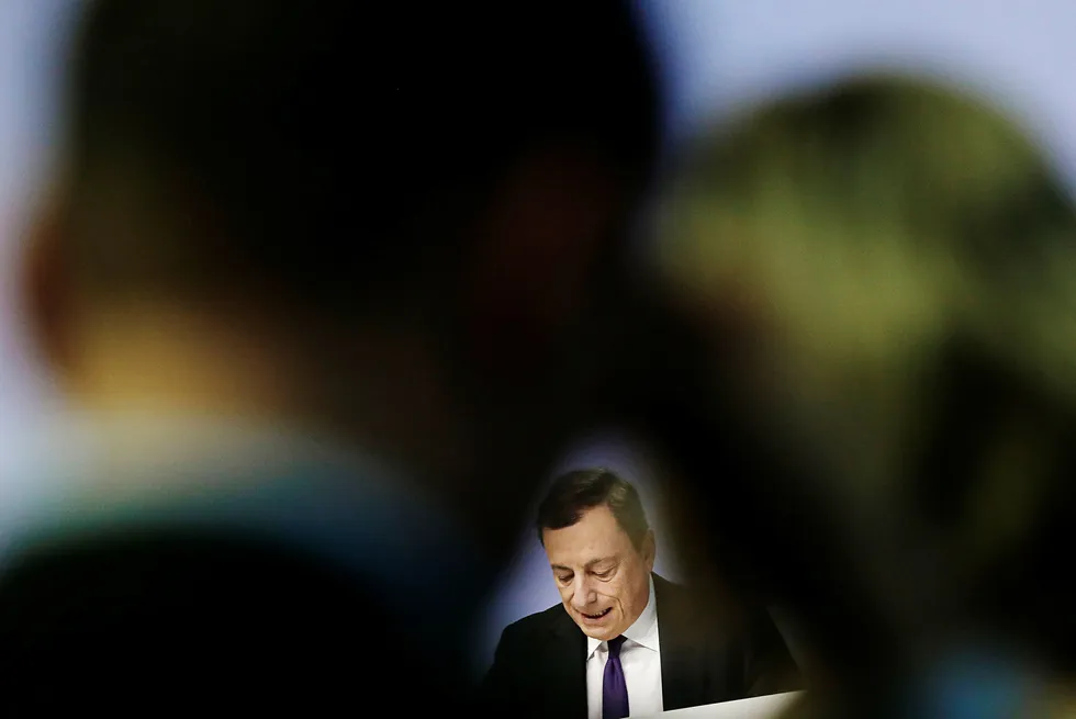 Den europeiske sentralbanksjefen Mario Draghi holdt en tale fredag forrige uke i sentralbankens hovedkvarter i Frankfurt i Tyskland.