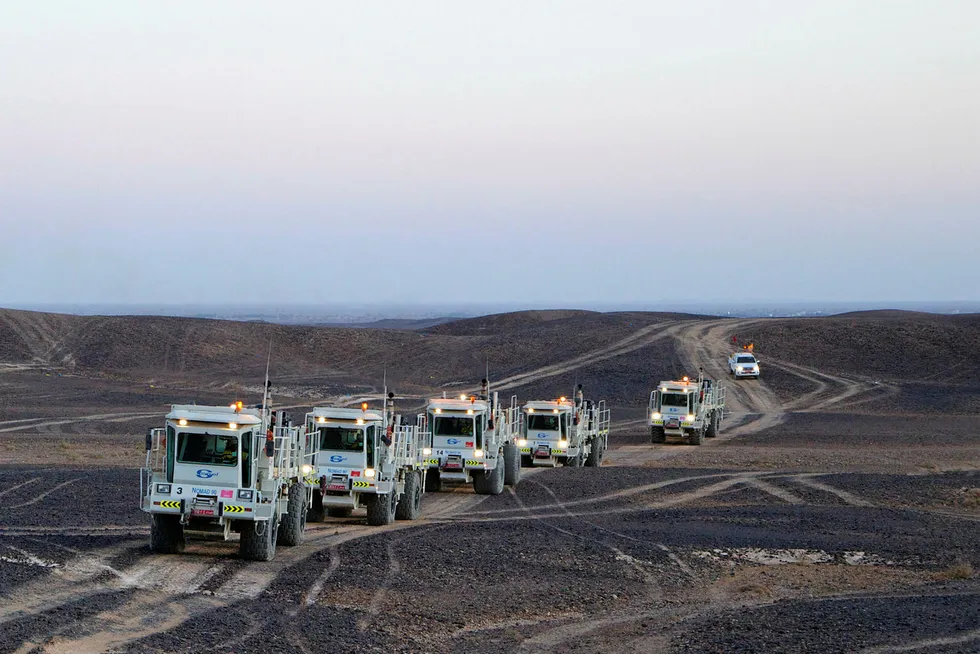 On the ground: land seismic trucks in action