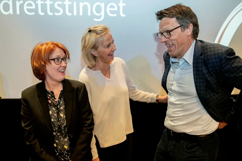 Idrettspresident Berit Kjøll med sine to visepresidenter Vibecke Sørensen og Johann Olav Koss som ble valgt inn under Idrettstinget 2019 på Lillehammer.