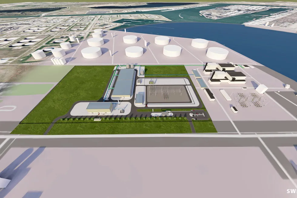 A rendering of the 800MW green hydrogen facility at the Port of Rotterdam.