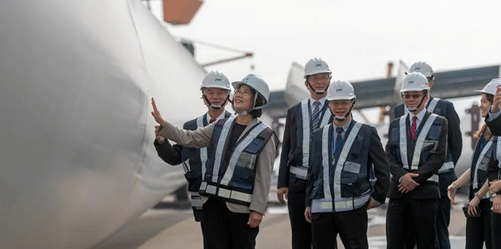 President Tsai Ing-wen, seen here at an offshore wind staging point, kicked off Taiwan's industry in earnest.
