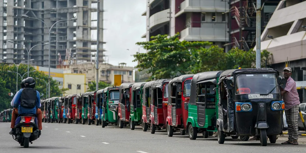 Fuel crisis: Tuk-tuks queue for petrol in Colombo.