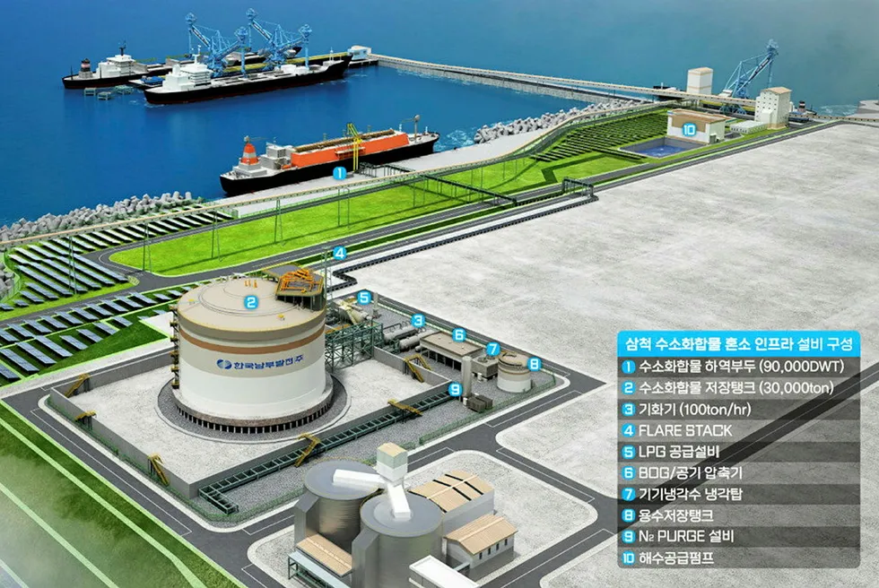 A rendering of Samsung C&T's forthcoming ammonia-handling infrastructure at the Samcheok coal plant.