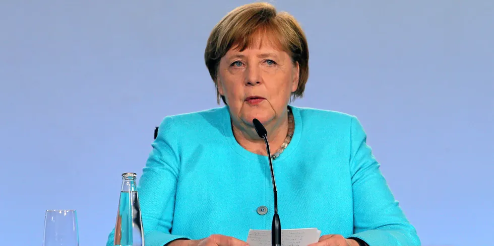 German Chancellor Angela Merkel after coalition talks on the post-Covid-19 stimulus package