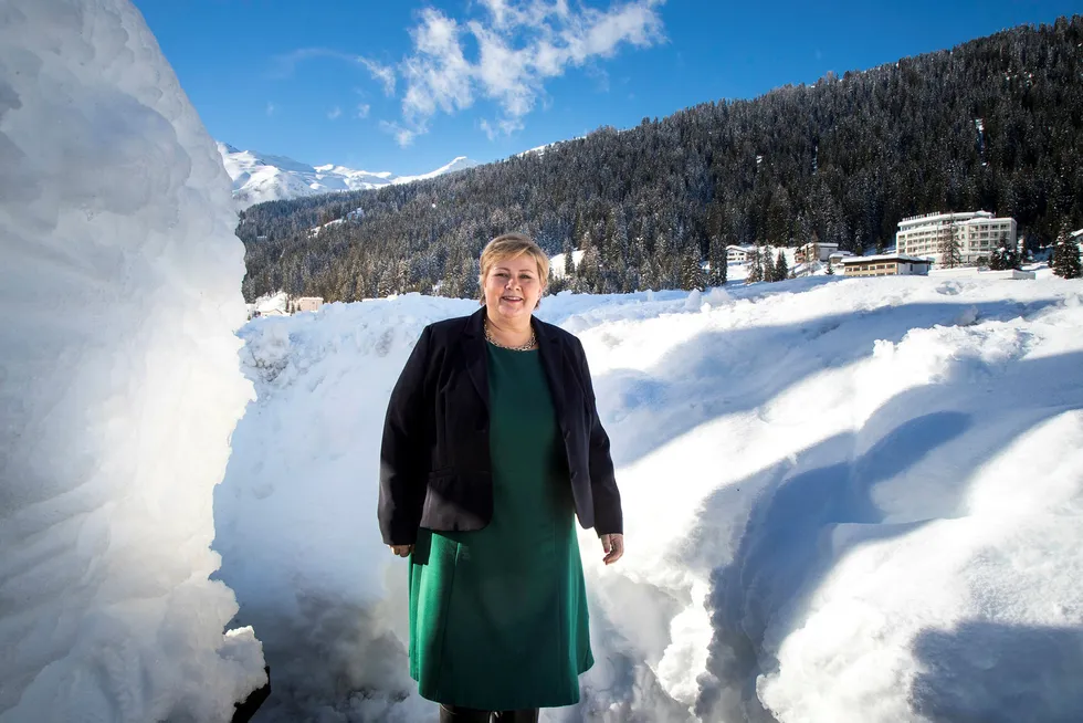 Statsminister Erna Solberg er til stede ved Verdens økonomiske Forum i Davos, Sveits. Foto: Heiko Junge/NTB Scanpix
