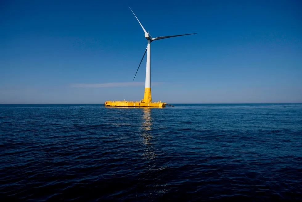 Gaining traction globally: the first floating offshore wind turbine pictured offshore La Turballe, France in September 2018.