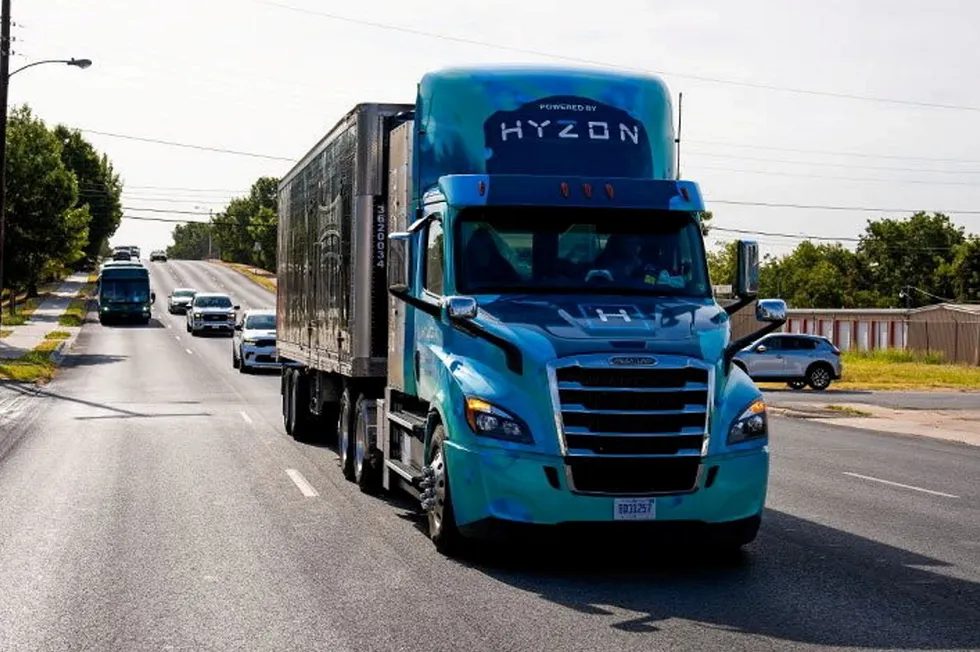 A Hyzon truck on the road.