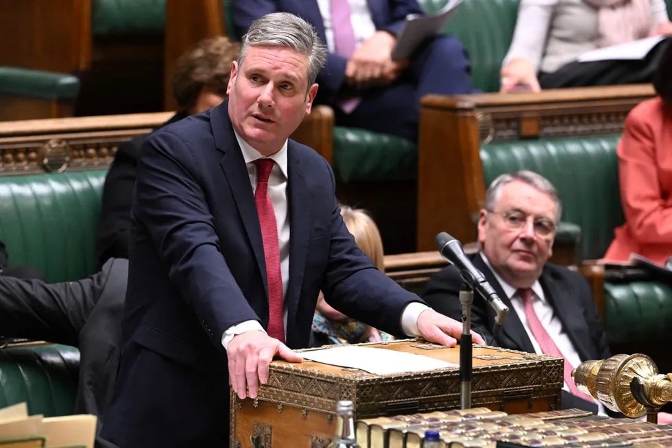 In action: the UK’s Labour Party leader, Keir Starmer, replyies to a statement from UK Prime Minister Rishi Sunak in the House of Commons on 22 May 2023.